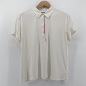 7 Diamonds Womens Capri Polo XL White Short Sleeve Shirt Pink Trim 4 Way Stretch